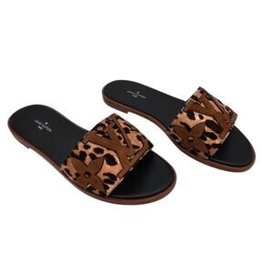 Louis Vuitton Lock It Flat Slide Sandal Mule Brown Black Leopard LV Size 36 US 6